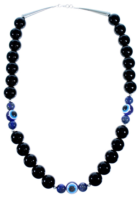 Sterling Silver Onyx And Lapis Evil Eye Bead Necklace SX114945
